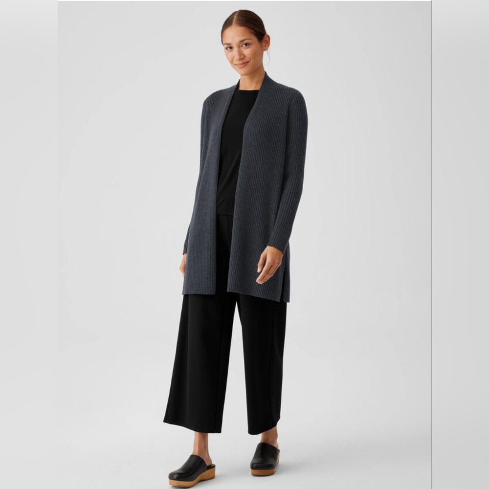 Eileen Fisher Open Front  Merino Wool Alpine Ribbed Sweater XL
